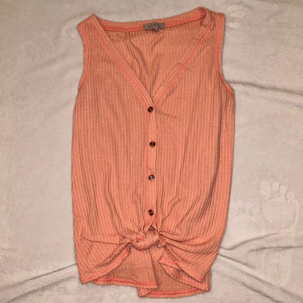 Coral waffle knit button up tank